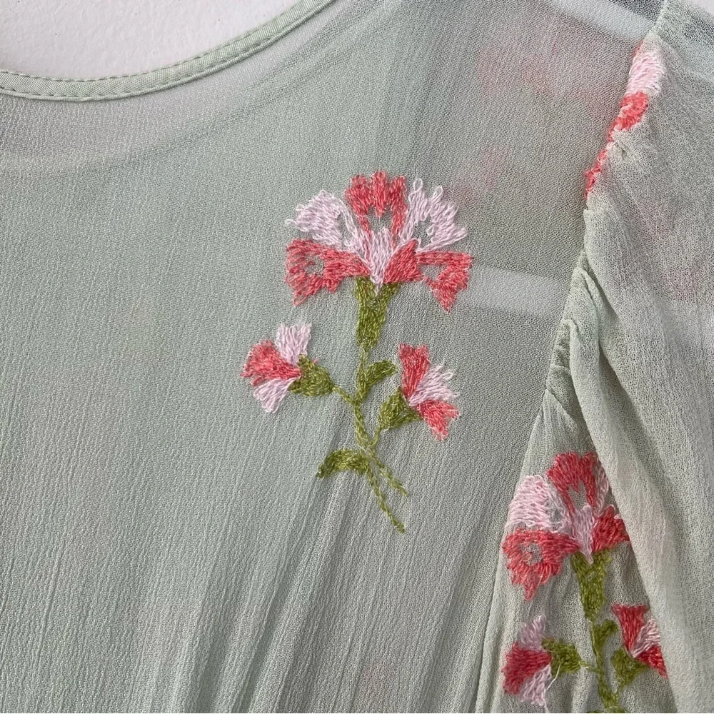 Free People Sheer Floral Embroidered Midi Dress Prairie Cottage Fairy